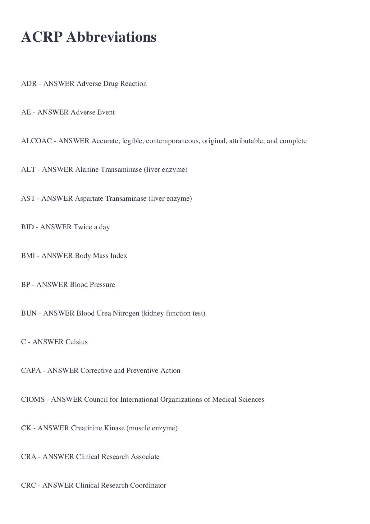 ACRP Abbreviations Browsegrades